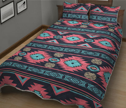 Pink And Blue Southwestern Pattern Print Quilt Bed Set