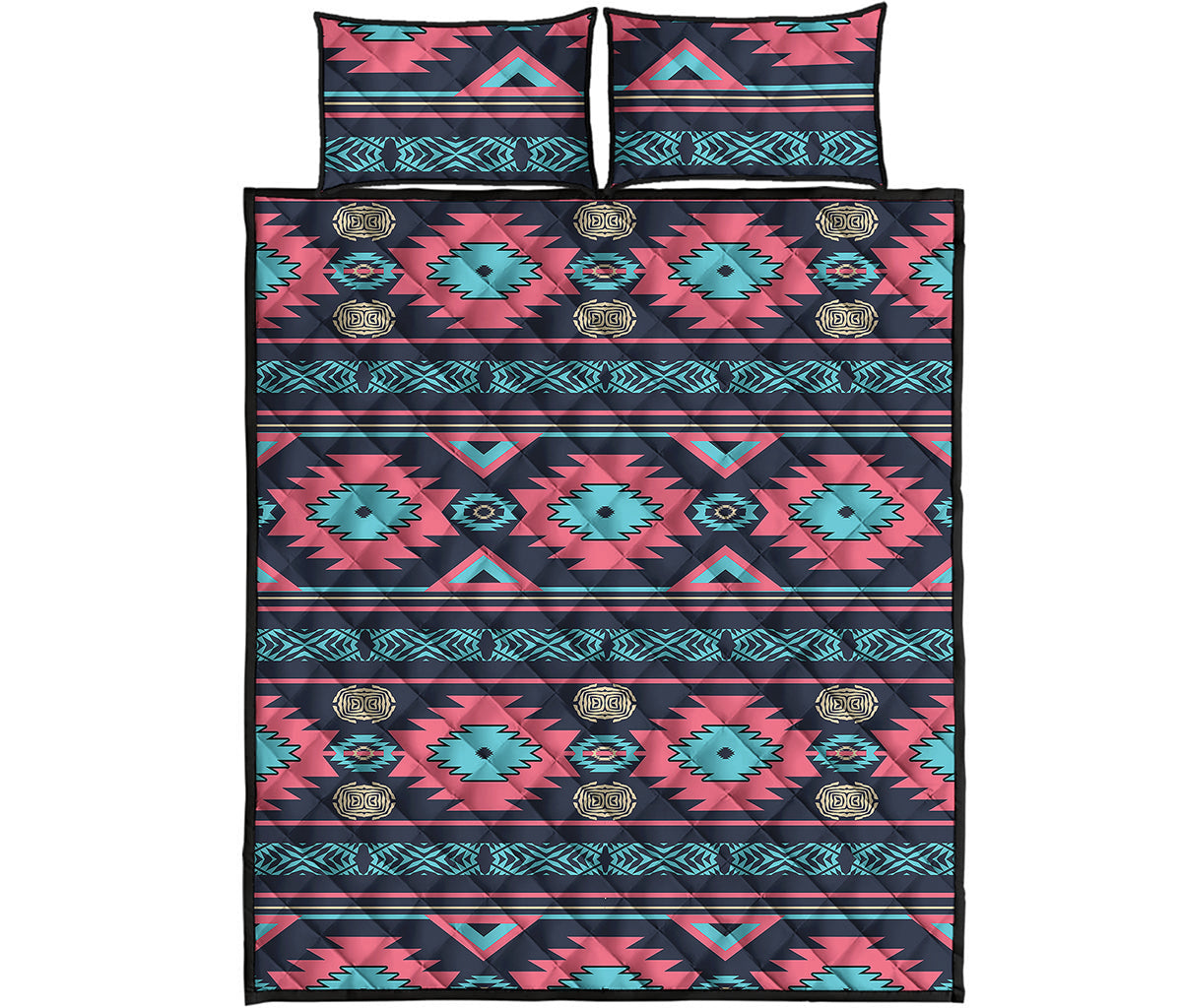 Pink And Blue Southwestern Pattern Print Quilt Bed Set