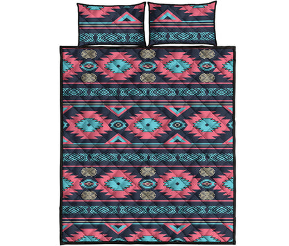 Pink And Blue Southwestern Pattern Print Quilt Bed Set