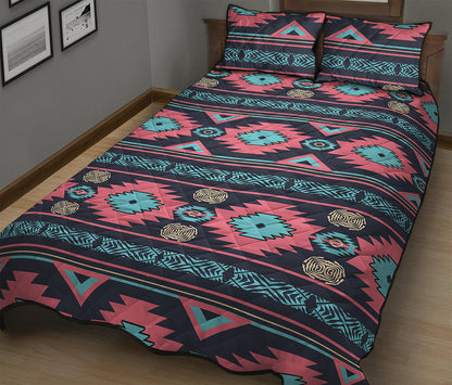 Pink And Blue Southwestern Pattern Print Quilt Bed Set