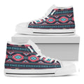 Pink And Blue Southwestern Pattern Print White High Top Sneakers
