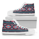 Pink And Blue Southwestern Pattern Print White High Top Shoes