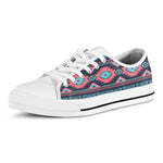 Pink And Blue Southwestern Pattern Print White Low Top Shoes