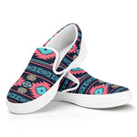 Pink And Blue Southwestern Pattern Print White Slip On Shoes