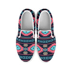 Pink And Blue Southwestern Pattern Print White Slip On Shoes