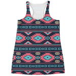 Pink And Blue Southwestern Pattern Print Women's Racerback Tank Top