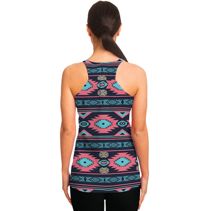 Pink And Blue Southwestern Pattern Print Women's Racerback Tank Top