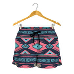 Pink And Blue Southwestern Pattern Print Women's Shorts