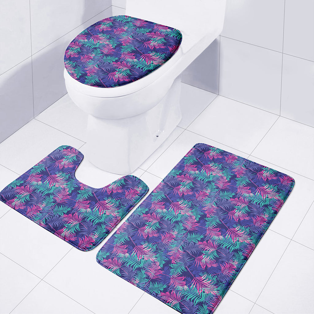 Pink And Blue Tropical Palm Leaf Print 3 Piece Bath Mat Set