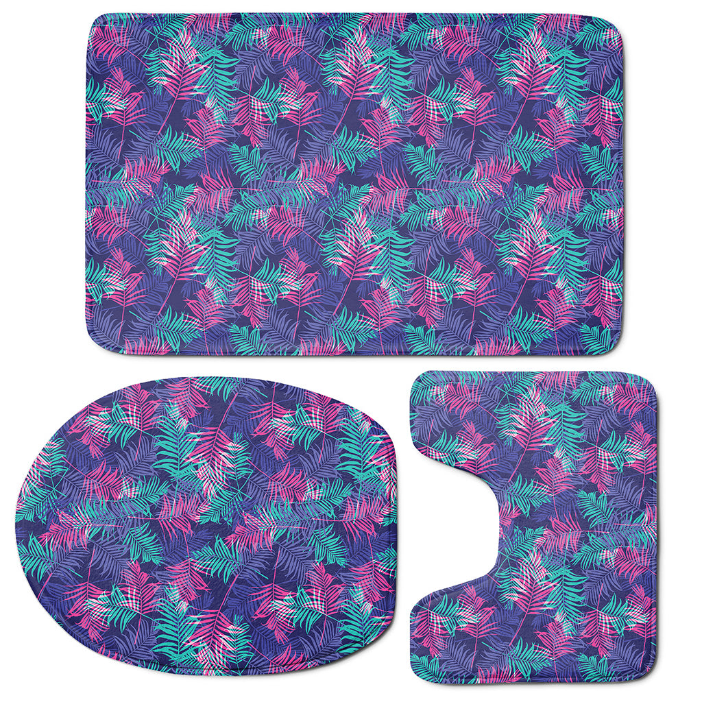 Pink And Blue Tropical Palm Leaf Print 3 Piece Bath Mat Set