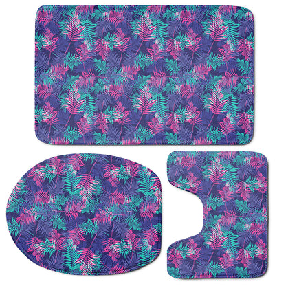 Pink And Blue Tropical Palm Leaf Print 3 Piece Bath Mat Set