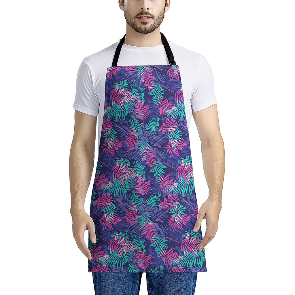 Pink And Blue Tropical Palm Leaf Print Apron