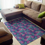 Pink And Blue Tropical Palm Leaf Print Area Rug