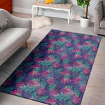 Pink And Blue Tropical Palm Leaf Print Area Rug