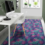 Pink And Blue Tropical Palm Leaf Print Area Rug