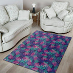 Pink And Blue Tropical Palm Leaf Print Area Rug