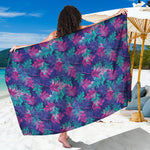 Pink And Blue Tropical Palm Leaf Print Beach Sarong Wrap