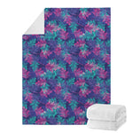 Pink And Blue Tropical Palm Leaf Print Blanket