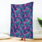 Pink And Blue Tropical Palm Leaf Print Blanket