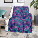 Pink And Blue Tropical Palm Leaf Print Blanket