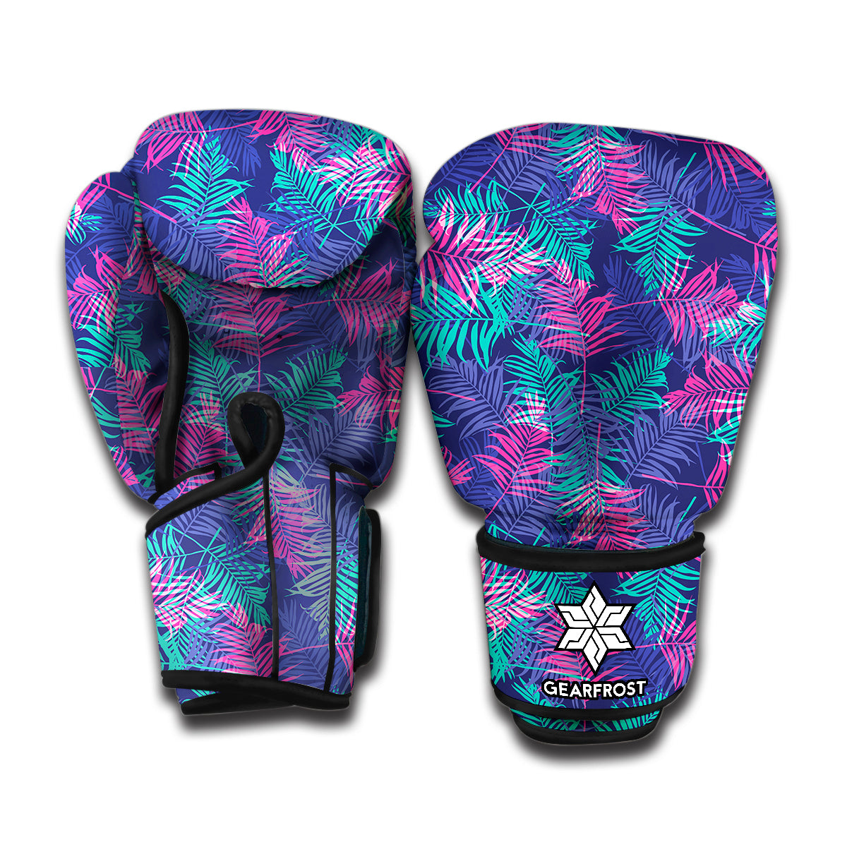 Pink And Blue Tropical Palm Leaf Print Boxing Gloves
