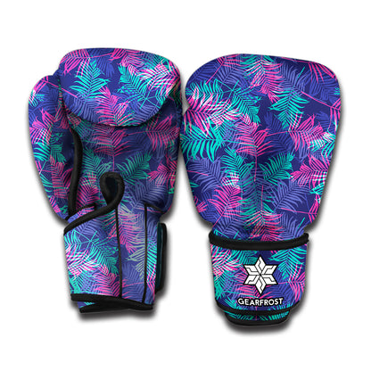 Pink And Blue Tropical Palm Leaf Print Boxing Gloves