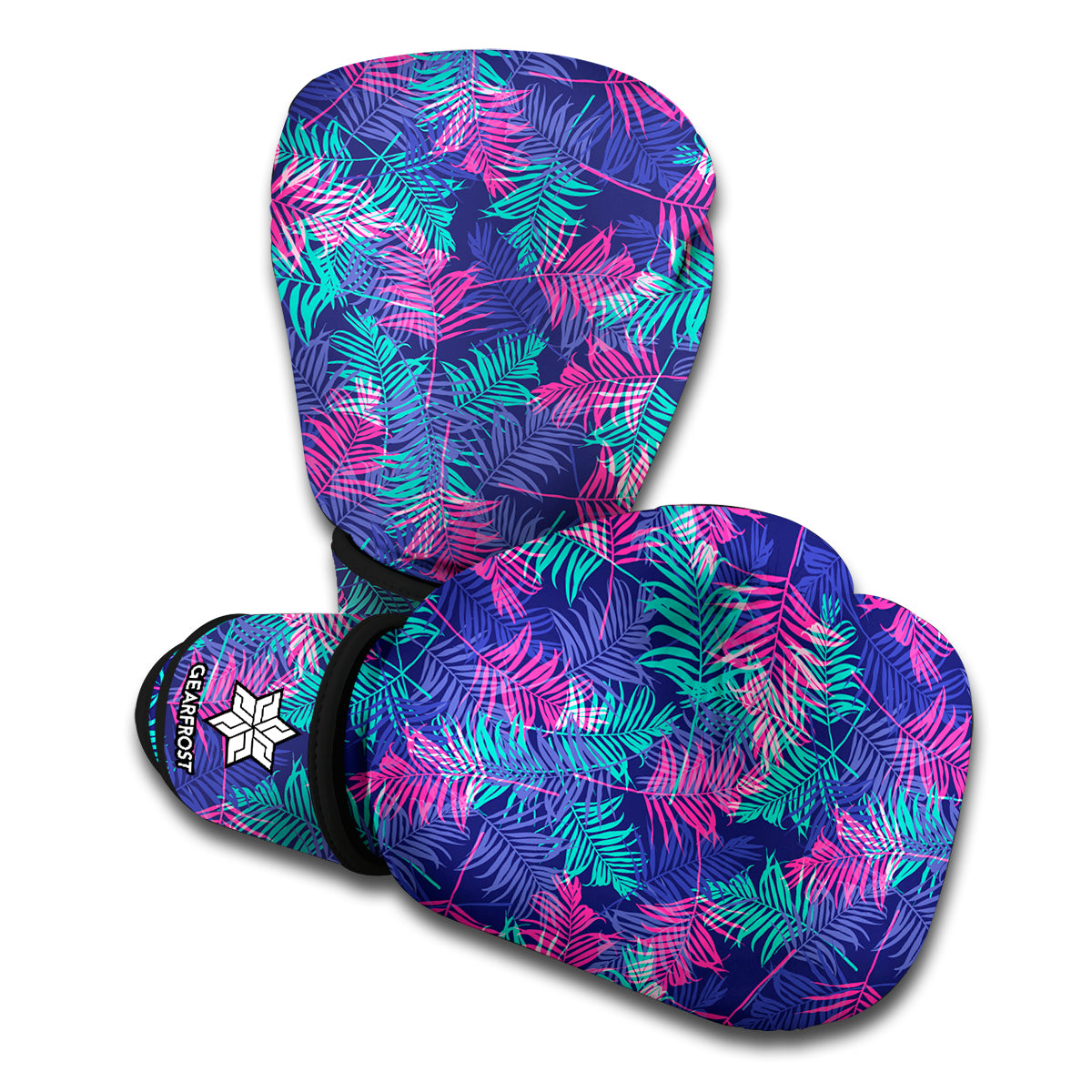 Pink And Blue Tropical Palm Leaf Print Boxing Gloves