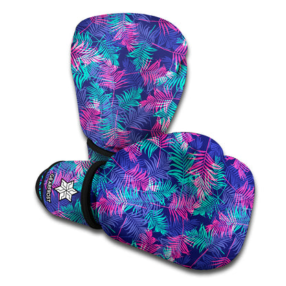 Pink And Blue Tropical Palm Leaf Print Boxing Gloves