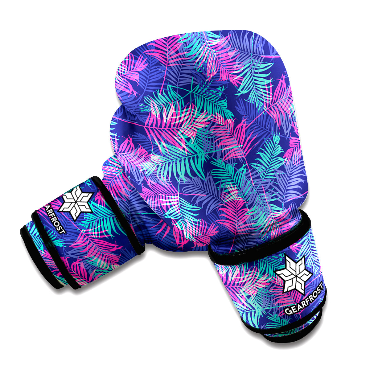 Pink And Blue Tropical Palm Leaf Print Boxing Gloves