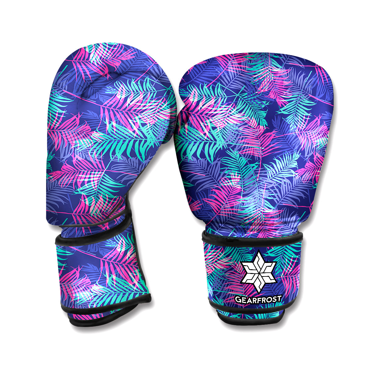 Pink And Blue Tropical Palm Leaf Print Boxing Gloves