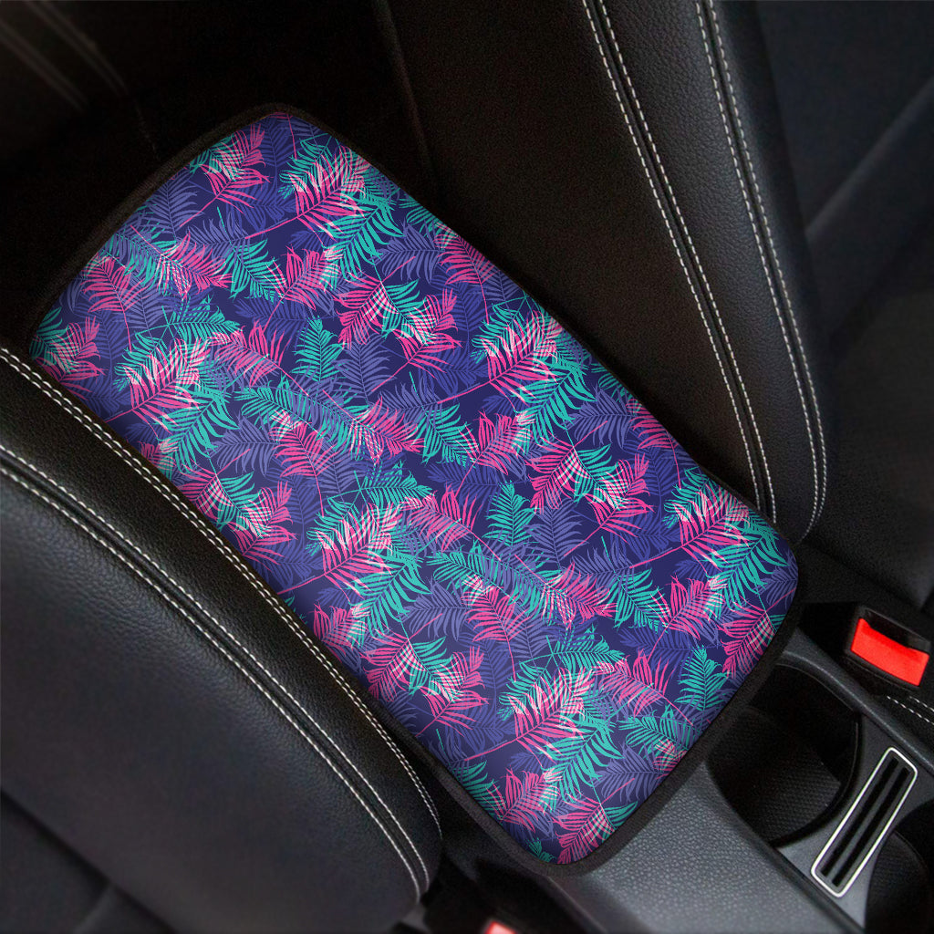 Pink And Blue Tropical Palm Leaf Print Car Center Console Cover
