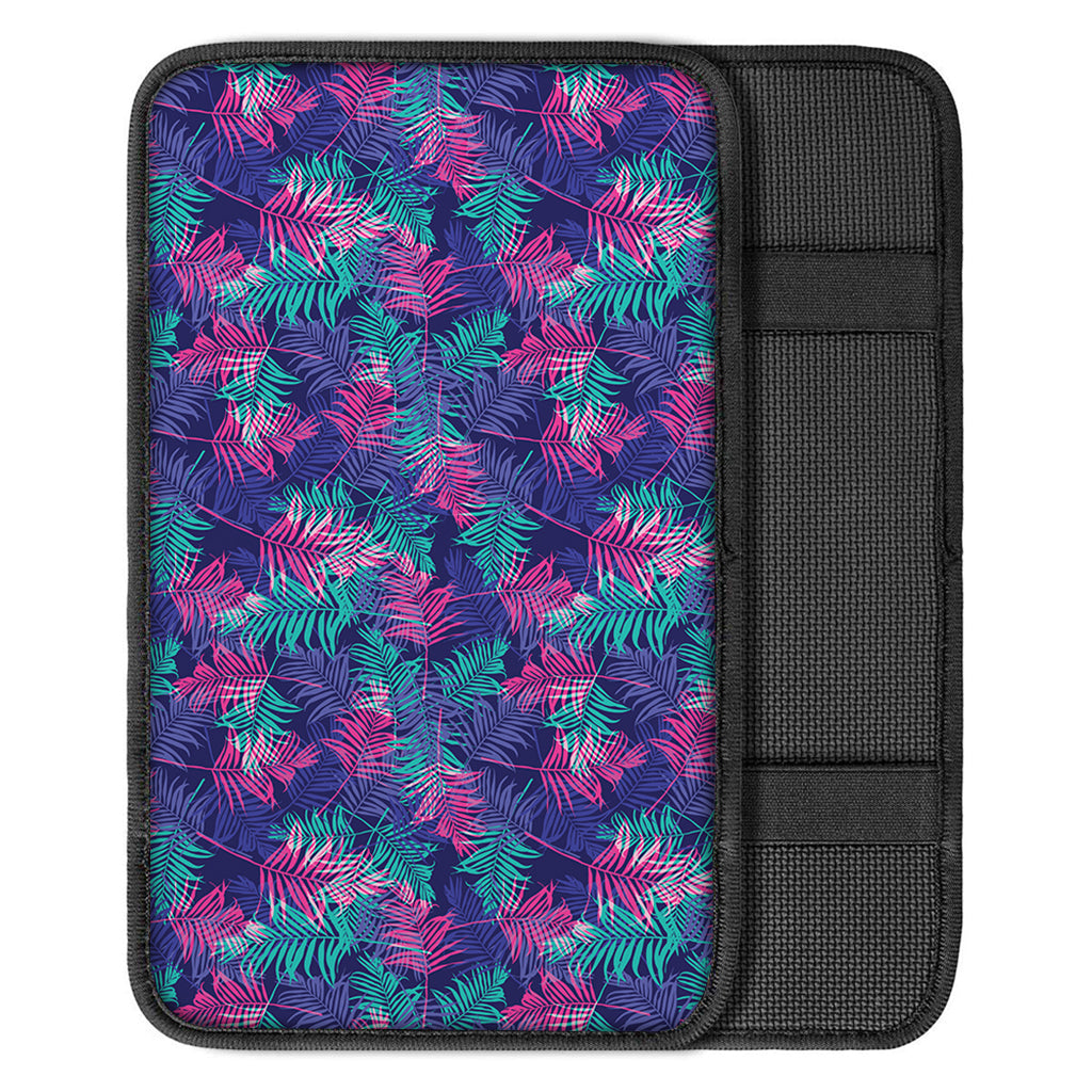 Pink And Blue Tropical Palm Leaf Print Car Center Console Cover