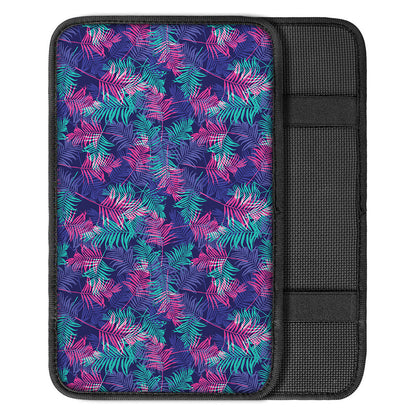Pink And Blue Tropical Palm Leaf Print Car Center Console Cover