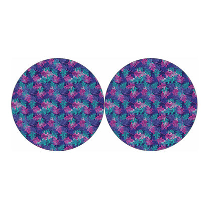 Pink And Blue Tropical Palm Leaf Print Car Coasters