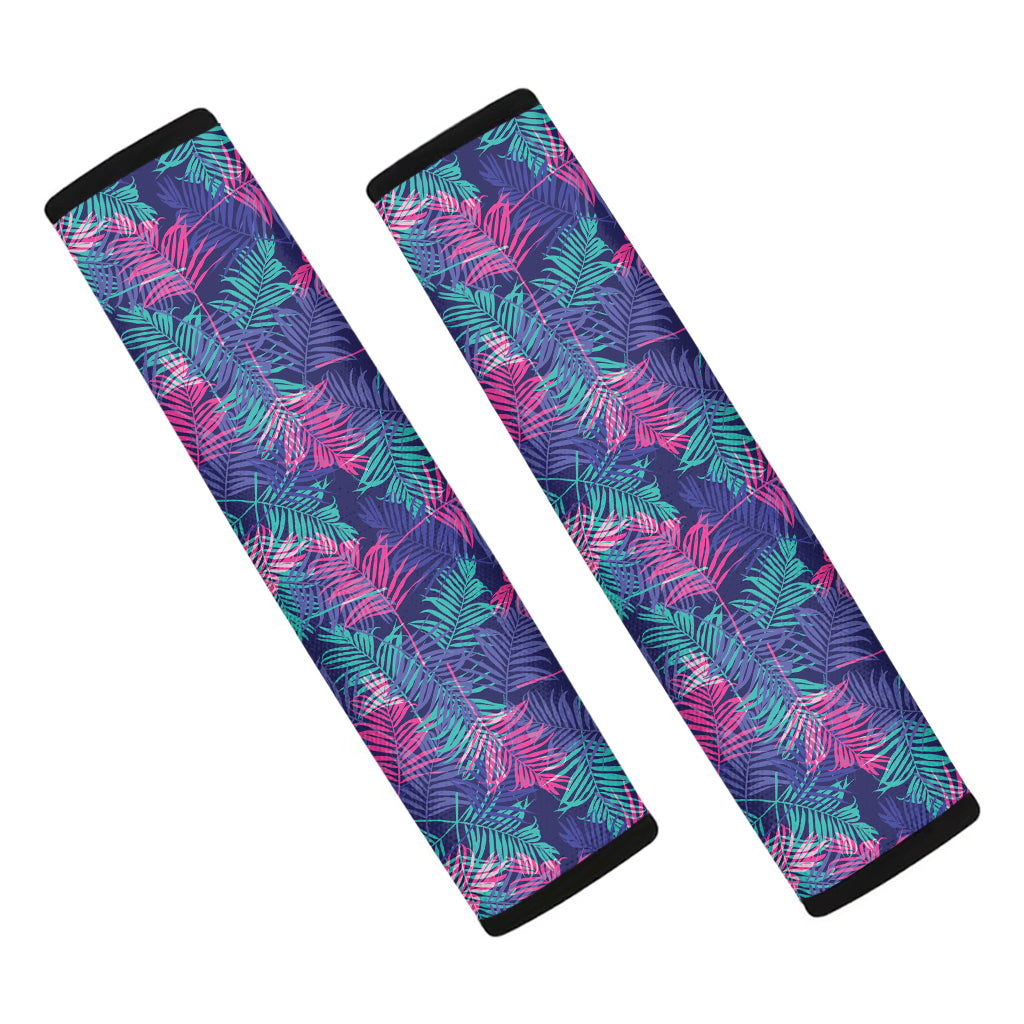 Pink And Blue Tropical Palm Leaf Print Car Seat Belt Covers