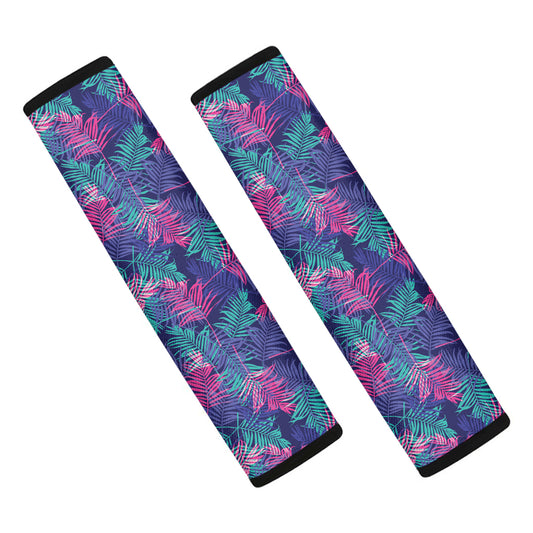 Pink And Blue Tropical Palm Leaf Print Car Seat Belt Covers