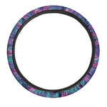 Pink And Blue Tropical Palm Leaf Print Car Steering Wheel Cover