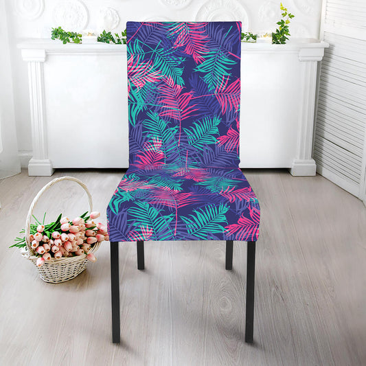 Pink And Blue Tropical Palm Leaf Print Dining Chair Slipcover
