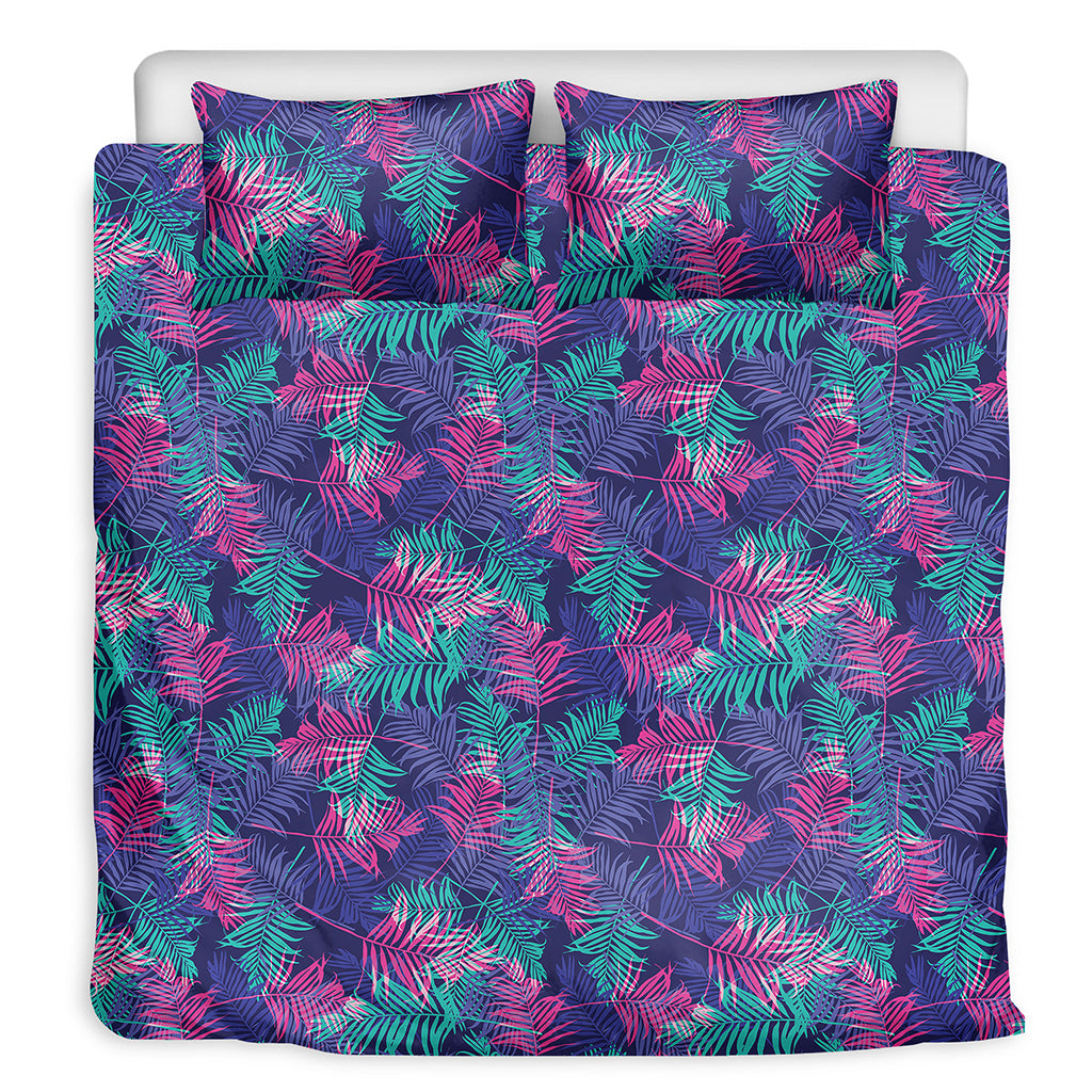 Pink And Blue Tropical Palm Leaf Print Duvet Cover Bedding Set