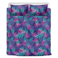 Pink And Blue Tropical Palm Leaf Print Duvet Cover Bedding Set