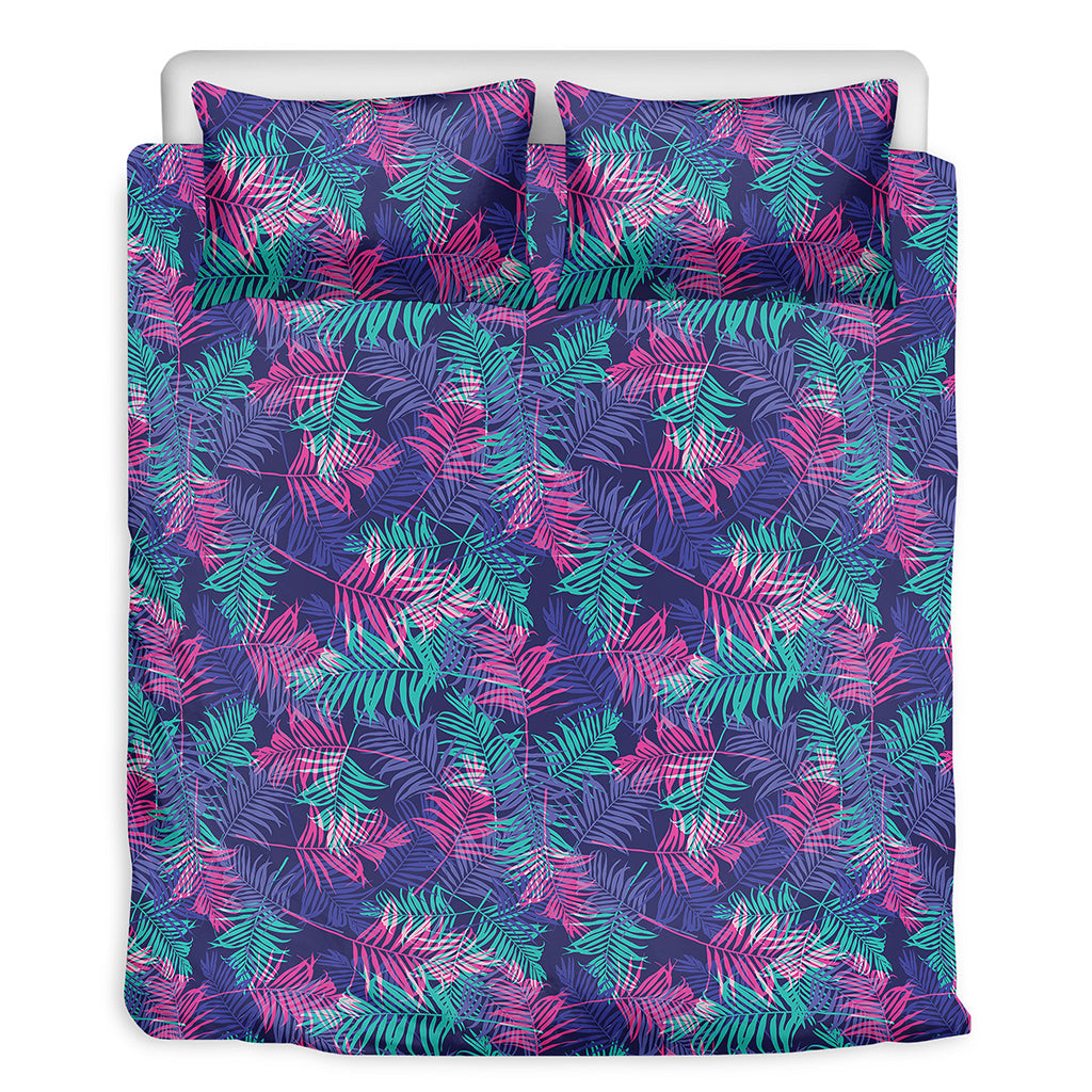 Pink And Blue Tropical Palm Leaf Print Duvet Cover Bedding Set