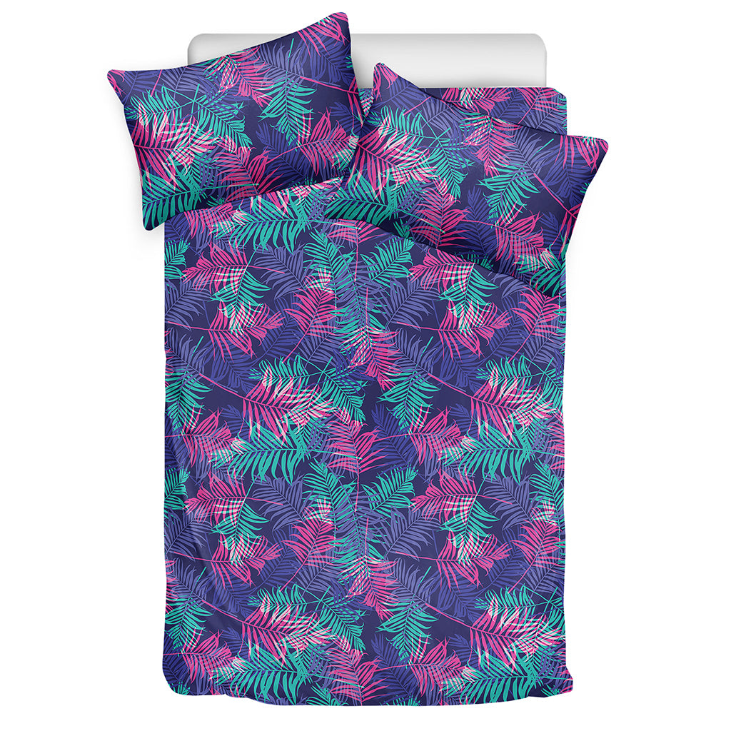 Pink And Blue Tropical Palm Leaf Print Duvet Cover Bedding Set