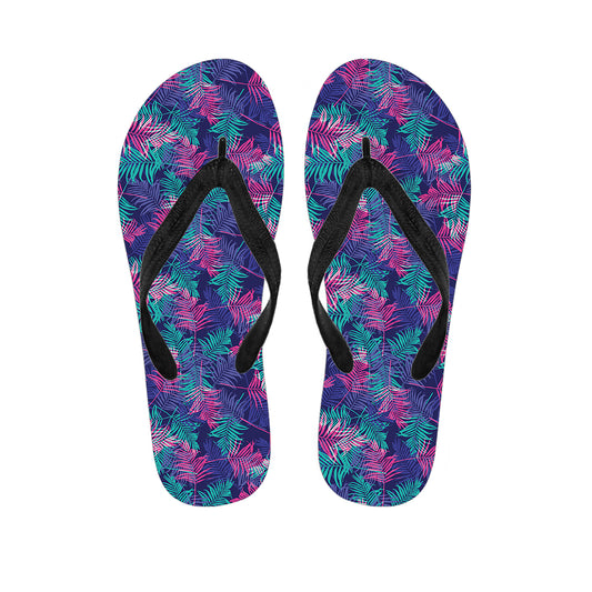 Pink And Blue Tropical Palm Leaf Print Flip Flops