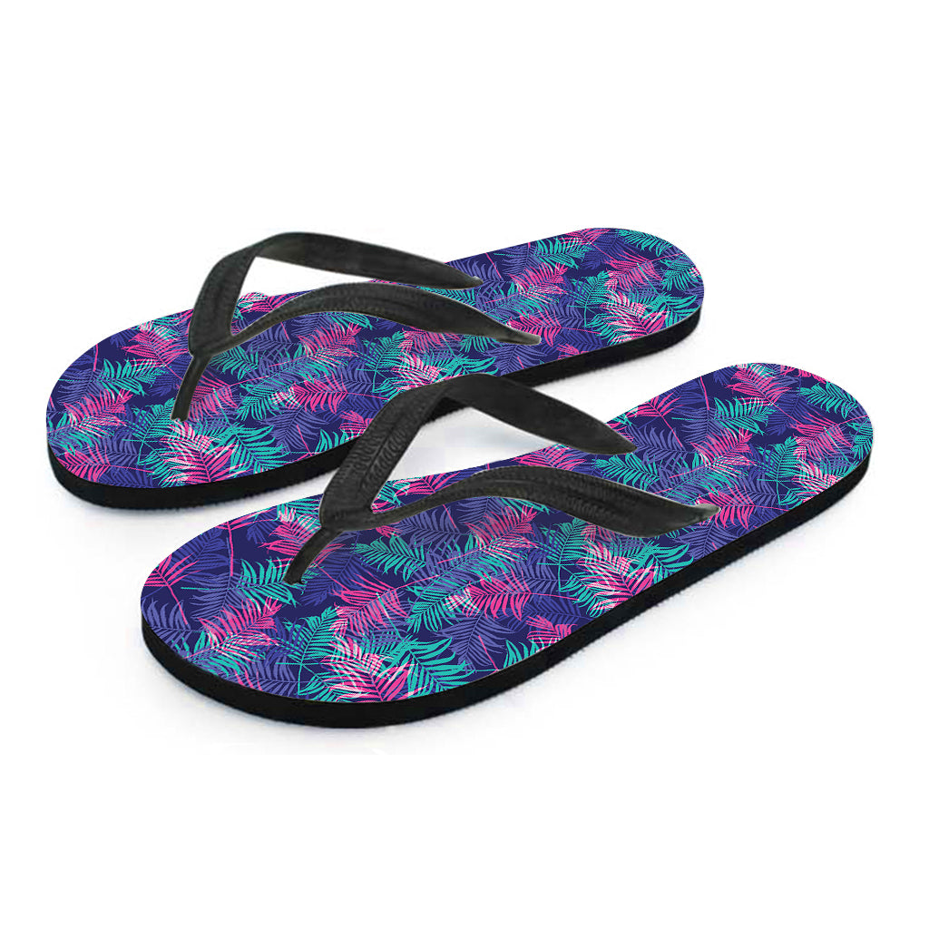 Pink And Blue Tropical Palm Leaf Print Flip Flops
