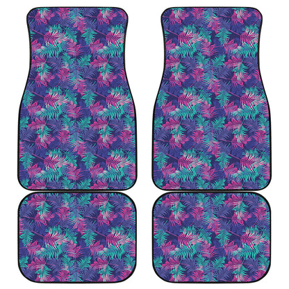 Pink And Blue Tropical Palm Leaf Print Front and Back Car Floor Mats