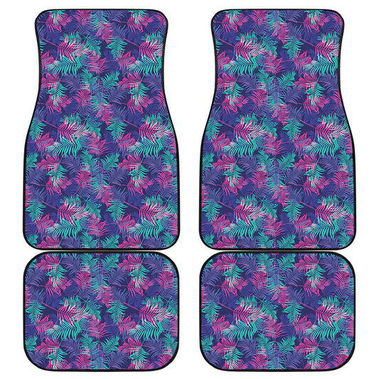 Pink And Blue Tropical Palm Leaf Print Front and Back Car Floor Mats