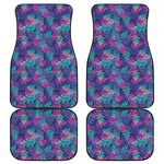 Pink And Blue Tropical Palm Leaf Print Front and Back Car Floor Mats