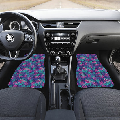 Pink And Blue Tropical Palm Leaf Print Front and Back Car Floor Mats