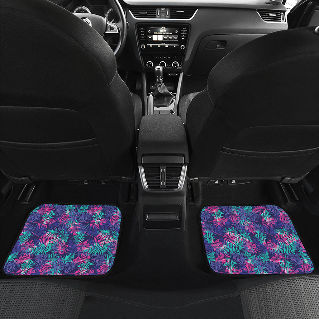 Pink And Blue Tropical Palm Leaf Print Front and Back Car Floor Mats