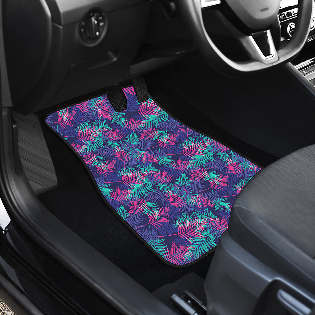 Pink And Blue Tropical Palm Leaf Print Front and Back Car Floor Mats
